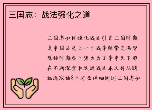 三国志：战法强化之道